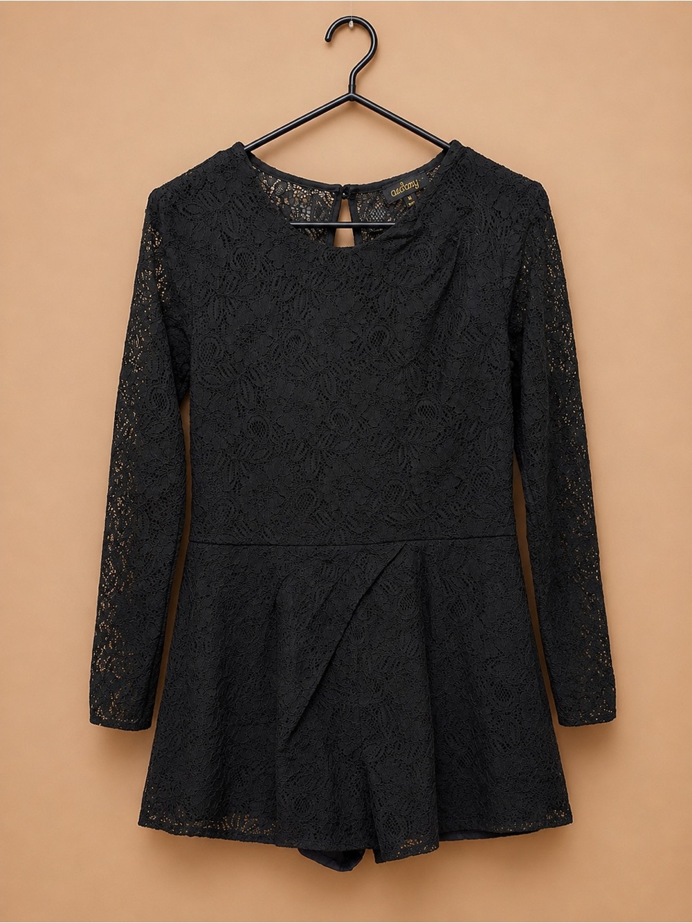 Women's Black Lace Long-Sleeve short Romper